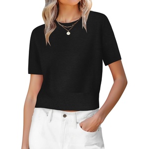 image:imageANRABESS Womens Short Sleeve Sweaters Cropped Crew NeckBlack