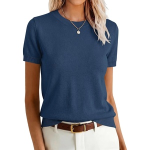 image:imageANRABESS Womens Short Sleeve Sweaters Wool BlendDeep Blue