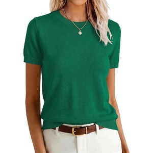 image:imageANRABESS Womens Short Sleeve Sweaters Wool BlendDeep Green