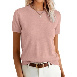 image:imageANRABESS Womens Short Sleeve Sweaters Wool BlendFlesh Pink