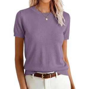image:imageANRABESS Womens Short Sleeve Sweaters Wool BlendGrey Purple
