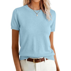 image:imageANRABESS Womens Short Sleeve Sweaters Wool BlendLight Blue