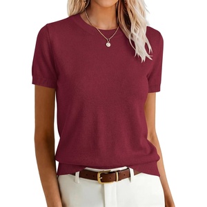 image:imageANRABESS Womens Short Sleeve Sweaters Wool BlendWine Red