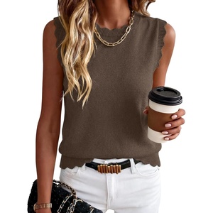 image:imageANRABESS Womens Sleeveless Scallop Knit Sweater VestBrown