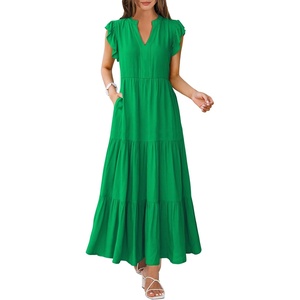 image:imageANRABESS Womens Summer Dress Ruffle Sleeve V Neck Vacation Maxi DressesForest