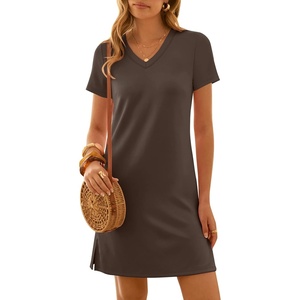 image:imageANRABESS Womens Wrinkle Free Summer Casual Short Sleeve Mini DressesBrown