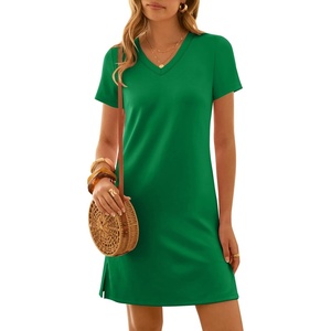 image:imageANRABESS Womens Wrinkle Free Summer Casual Short Sleeve Mini DressesGreen