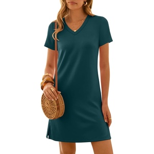 image:imageANRABESS Womens Wrinkle Free Summer Casual Short Sleeve Mini DressesLake Green