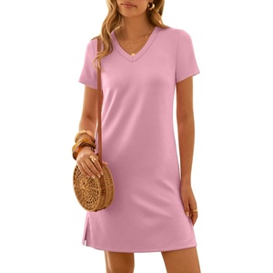 image:imageANRABESS Womens Wrinkle Free Summer Casual Short Sleeve Mini DressesPink