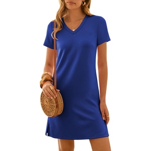 image:imageANRABESS Womens Wrinkle Free Summer Casual Short Sleeve Mini DressesRoyal Blue