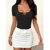 image:imageANRABESS Bodysuits for Women Summer Short Sleeve Scoop Neck Henley TopsBlack
