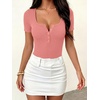 image:imageANRABESS Bodysuits for Women Summer Short Sleeve Scoop Neck Henley TopsCoral