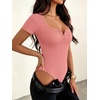 image:imageANRABESS Bodysuits for Women Summer Short Sleeve Scoop Neck Henley TopsCoral