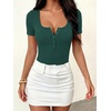 image:imageANRABESS Bodysuits for Women Summer Short Sleeve Scoop Neck Henley TopsDeep Green