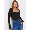 image:imageANRABESS Long Sleeve Shirts for Women Ribbed Square Neck TopsBlack