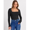 image:imageANRABESS Long Sleeve Shirts for Women Ribbed Square Neck TopsBlack