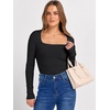 image:imageANRABESS Long Sleeve Shirts for Women Ribbed Square Neck TopsBlack