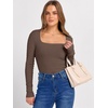 image:imageANRABESS Long Sleeve Shirts for Women Ribbed Square Neck TopsCoffee