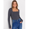 image:imageANRABESS Long Sleeve Shirts for Women Ribbed Square Neck TopsDeep Grey