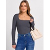 image:imageANRABESS Long Sleeve Shirts for Women Ribbed Square Neck TopsDeep Grey