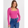 image:imageANRABESS Long Sleeve Shirts for Women Ribbed Square Neck TopsHot Pink