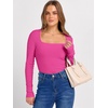 image:imageANRABESS Long Sleeve Shirts for Women Ribbed Square Neck TopsHot Pink