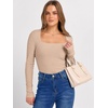 image:imageANRABESS Long Sleeve Shirts for Women Ribbed Square Neck TopsLight Camel