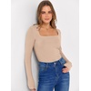 image:imageANRABESS Long Sleeve Shirts for Women Ribbed Square Neck TopsLight Camel
