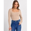 image:imageANRABESS Long Sleeve Shirts for Women Ribbed Square Neck TopsLight Camel