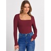 image:imageANRABESS Long Sleeve Shirts for Women Ribbed Square Neck TopsWine Red
