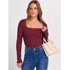 image:imageANRABESS Long Sleeve Shirts for Women Ribbed Square Neck TopsWine Red