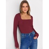 image:imageANRABESS Long Sleeve Shirts for Women Ribbed Square Neck TopsWine Red