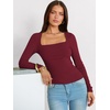 image:imageANRABESS Long Sleeve Shirts for Women Ribbed Square Neck TopsWine Red