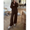 image:imageANRABESS Lounge Sets for Women 2 Piece Waffle Knit Sweater Set Fall OutfitsChocola