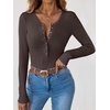 image:imageANRABESS Ribbed Henley Long Sleeve Shirts for WomenBrown