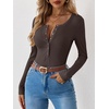 image:imageANRABESS Ribbed Henley Long Sleeve Shirts for WomenBrown
