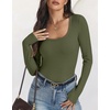 image:imageANRABESS Ribbed Square Neck Slim Long Sleeve Shirts for WomenArmy Green