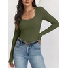 image:imageANRABESS Ribbed Square Neck Slim Long Sleeve Shirts for WomenArmy Green
