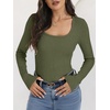 image:imageANRABESS Ribbed Square Neck Slim Long Sleeve Shirts for WomenArmy Green