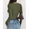 image:imageANRABESS Ribbed Square Neck Slim Long Sleeve Shirts for WomenArmy Green