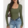 image:imageANRABESS Ribbed Square Neck Slim Long Sleeve Shirts for WomenArmy Green