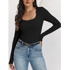 image:imageANRABESS Ribbed Square Neck Slim Long Sleeve Shirts for WomenBlack