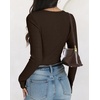 image:imageANRABESS Ribbed Square Neck Slim Long Sleeve Shirts for WomenBrown