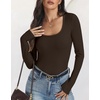 image:imageANRABESS Ribbed Square Neck Slim Long Sleeve Shirts for WomenBrown