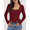 image:imageANRABESS Ribbed Square Neck Slim Long Sleeve Shirts for WomenDeep Red