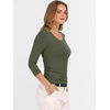 image:imageANRABESS Womens 34 Sleeve Tops V Neck Fitted Ribbed Tee ShirtsArmy Green