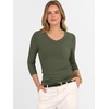 image:imageANRABESS Womens 34 Sleeve Tops V Neck Fitted Ribbed Tee ShirtsArmy Green