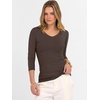 image:imageANRABESS Womens 34 Sleeve Tops V Neck Fitted Ribbed Tee ShirtsCoffee