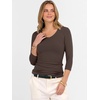 image:imageANRABESS Womens 34 Sleeve Tops V Neck Fitted Ribbed Tee ShirtsCoffee