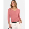 image:imageANRABESS Womens 34 Sleeve Tops V Neck Fitted Ribbed Tee ShirtsCoral Pink